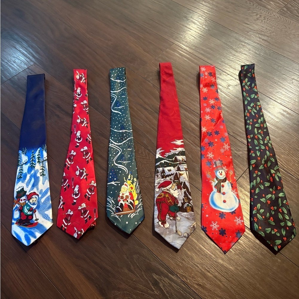 6 piece assorted Xmas ties, novelty festive Christmas holiday neck wear